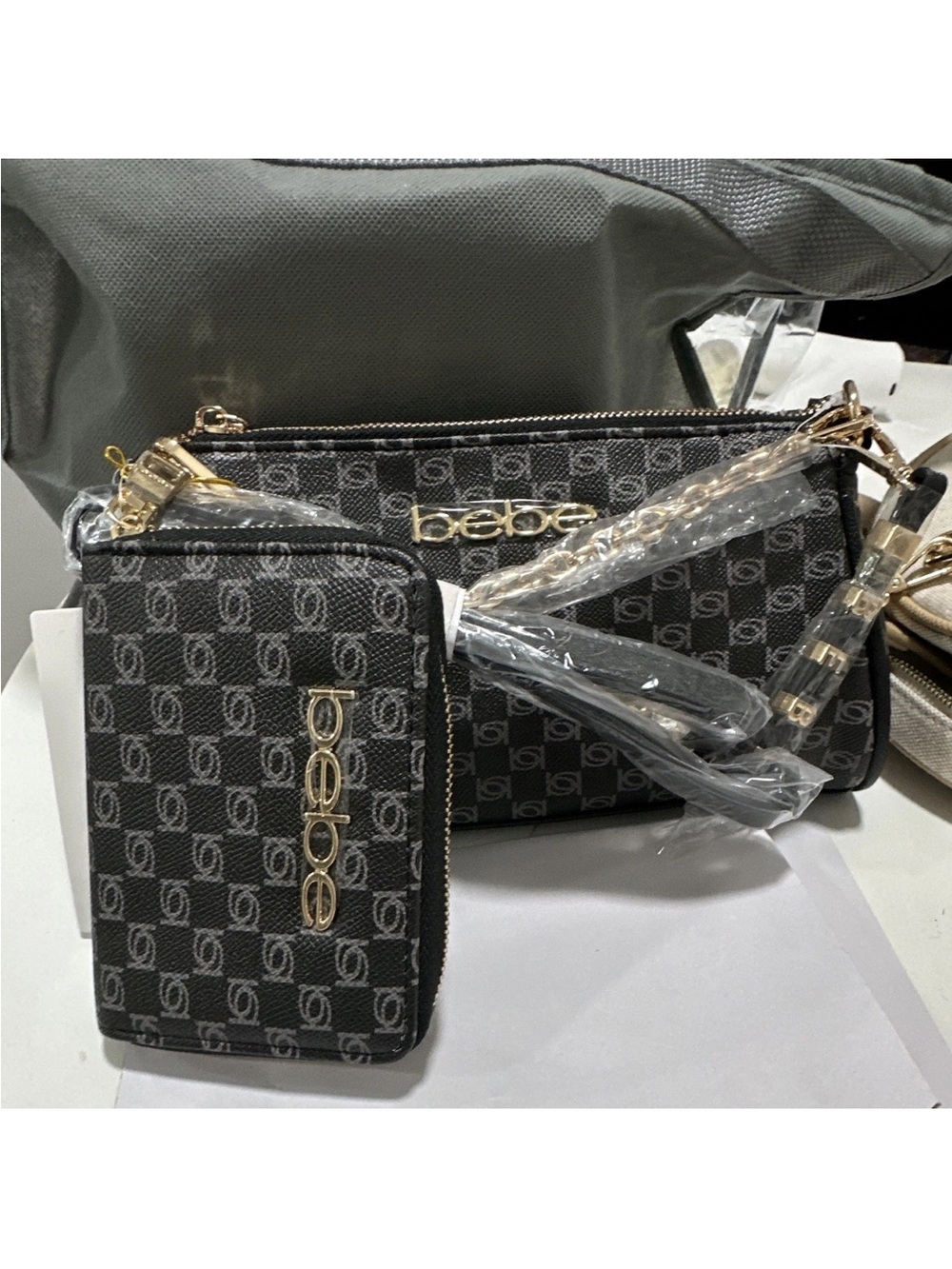 bebe Black Logo-Print Mini Crossbody with Matching Wallet
